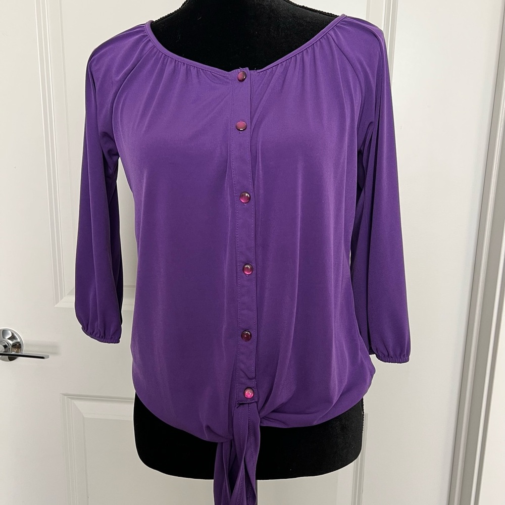 NY Collection top | dressy long sleeve blouse | size S petite US | purple